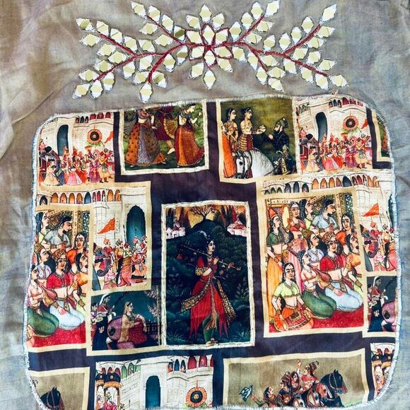 Unique vintage patchwork dress with embroidery and mirror sequin boho whimsy - Picture 5 of 8